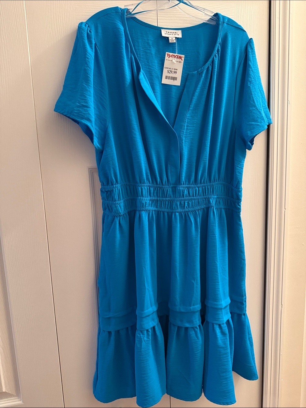 Tahari Women’s Turquoise Blue Tiered Short Sleeve Dress
